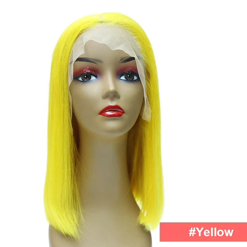 YELLOW Ali queen прямой 13x4 13x6 Боб кружевной передний парик "-14" 180% Плотность бразильские волосы remy 613/розовый/Омбре цвет человеческие волосы парики - Цвет: YELLOW