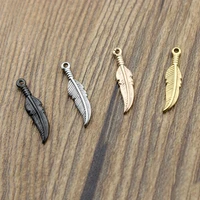 5pcs 22x5mm rose gold gun black stainless steel feather leaf charms pendant for jewelry making diy handmade jewelry accessories