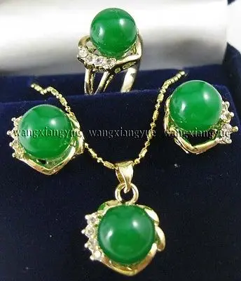

Комплект из 10 мм зеленых нефритовых серег, кольца и ожерелья с кулоном, часы с покрытием, оптовая продажа, кварцевый камень, Кристалл CZ
