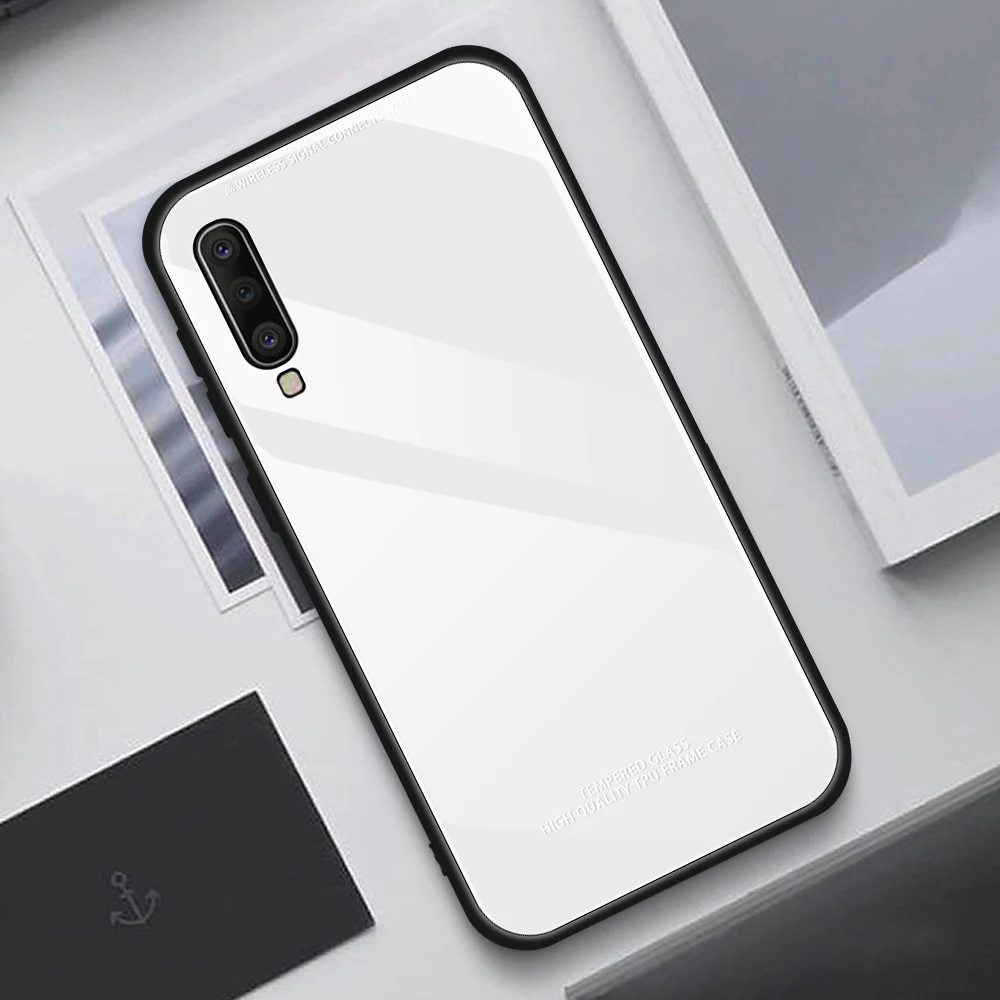 Закаленное Стекло чехол для samsung Galaxy A10 A20 A30 A40 A50 A70 S8 S9 S10 плюс S10e A20e Мягкий Силиконовый ТПУ Жесткий чехол-накладка с рисунком чехол Крышка - Цвет: Белый