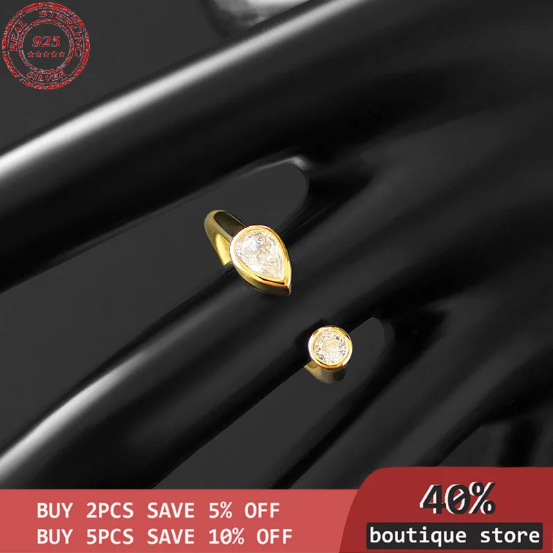 

Pear shaped open stone ring, 925 sterling silver, crystal, asymmetric gold ring, high quality female luxury logo