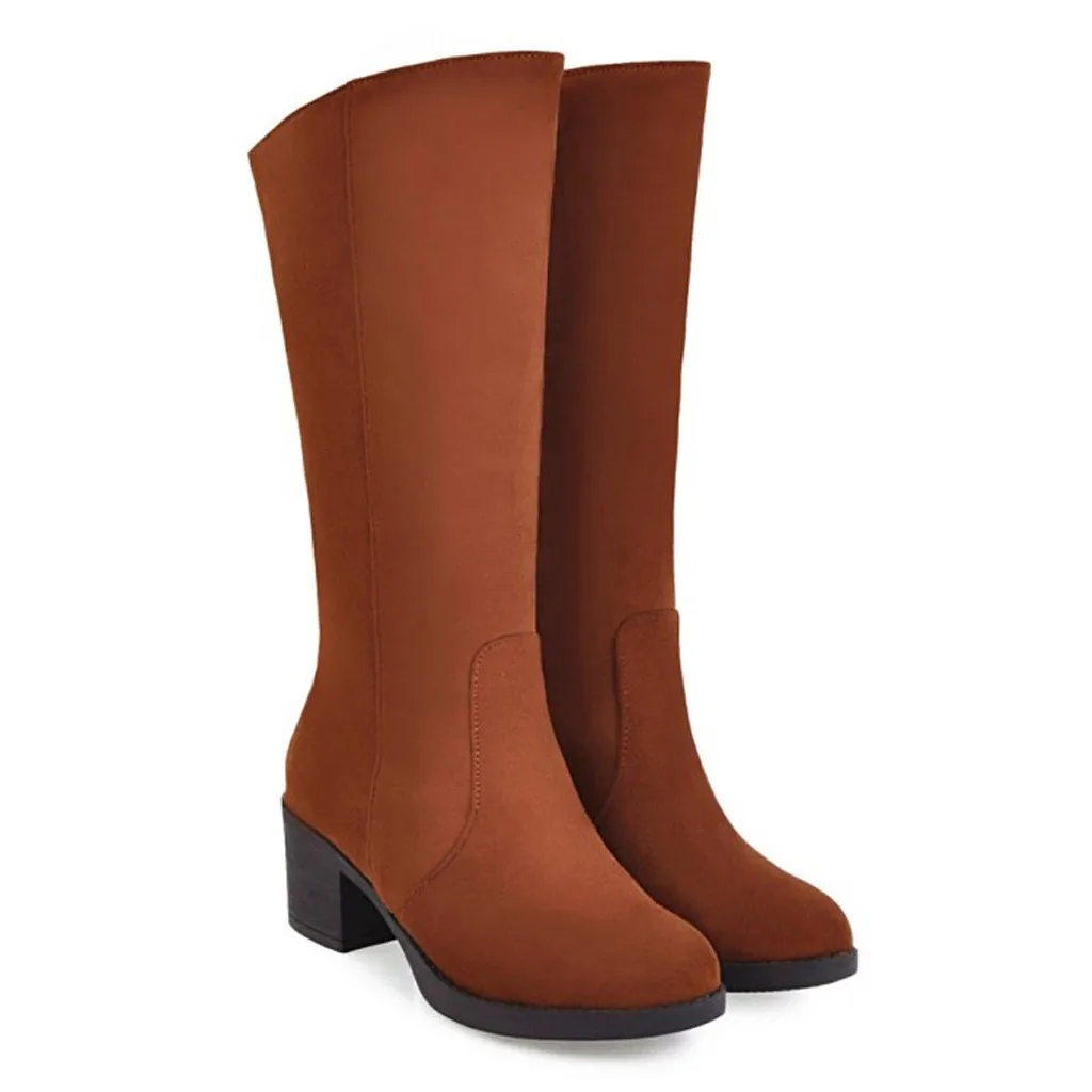 2020 г. Весенне зимние новые женские теплые ботинки на толстом высоком каблуке