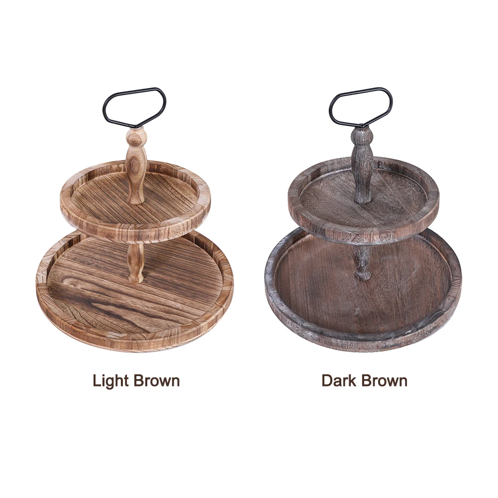 

Wood Two Tier Tray Tea Multifunction Table Coffee With Metal Handle For Kitchen Countertop Decorative Organizer