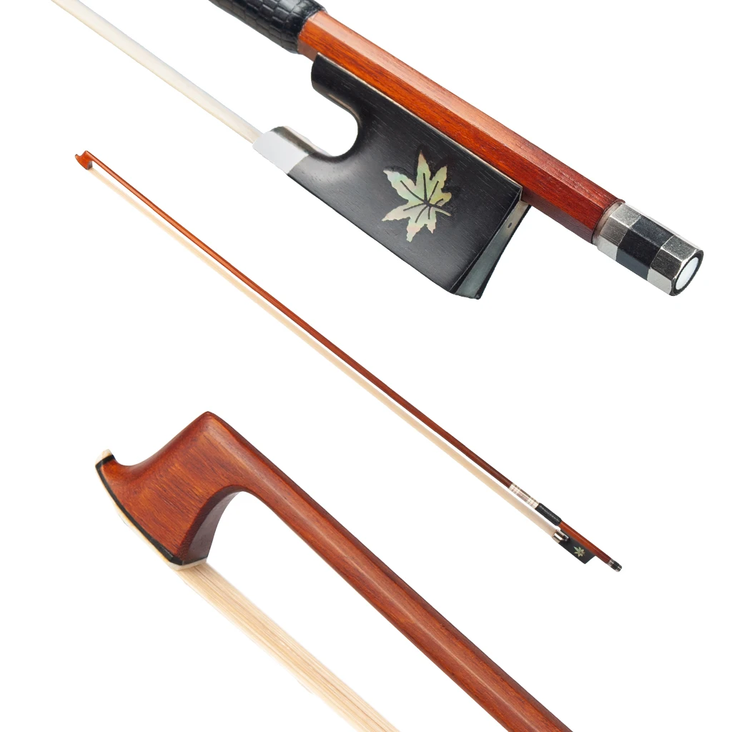 

4/4 Size Violin Bow White Horse Hair with Maple Leaf Carved Tail Good Balance