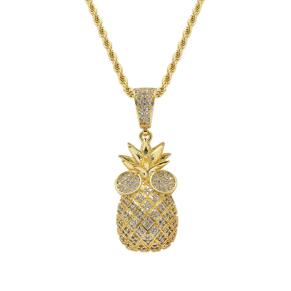 

Hip Hop Jewelry High Quality Iced Out Chain Brass Micro Pave with 5A CZ Diamond Hip-hop Pineapple Pendant Necklace