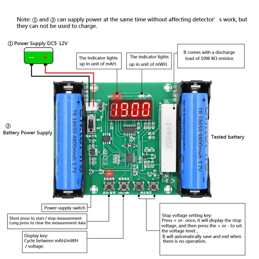 

XH-M240 Battery Capacity Tester for 18650 Lithium Discharge Energy Testing Meter