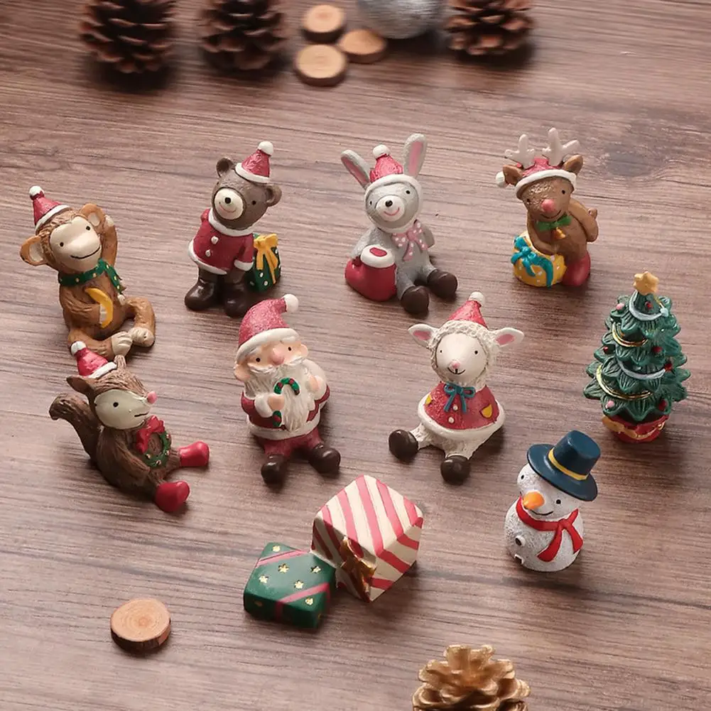 Minifiguras en miniatura de resina para decoraci&oacute;n del hogar, regalos de Navidad, estatua de Pap&aacute; Noel hecha a mano, adorno artesanal para jard&iacute;n-0