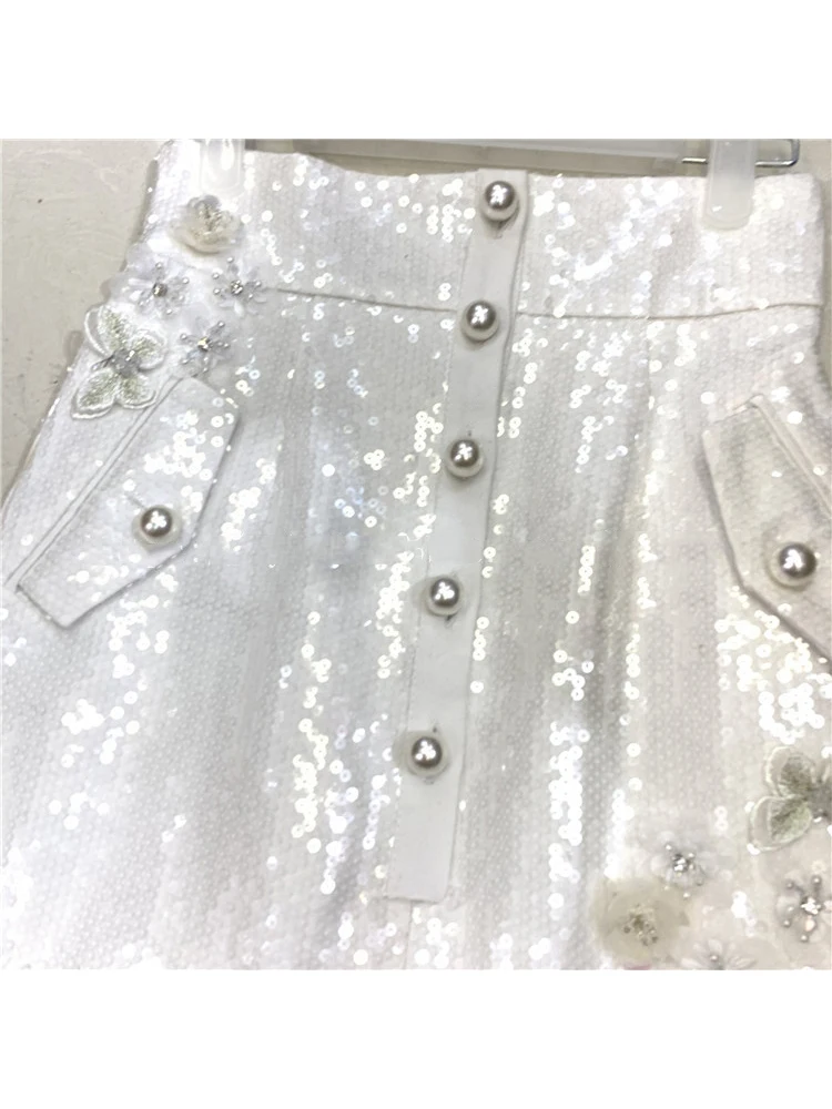 

Women's Heavy Industry Firstsong Beaded Sexy Hip High Waist Skirt 2021New Spring Summer Fashionable Wild Lotus Leaf Hem Skirt XL