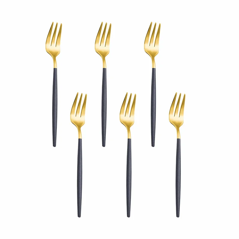 

6 Pcs Black Gold Tea Cutlery Set Stainless Steel Dinner Forks Set Dessert Cake Forks Fruit Salad Forks Tableware Kitchen Party