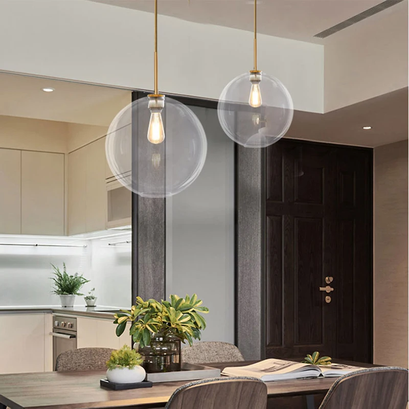 

Modern Glass Chandeliers Lighting Color Glass Ball Hanging Lamps LED E27 parlor bedroom hotel bar decor Hang lamp Silver Gold