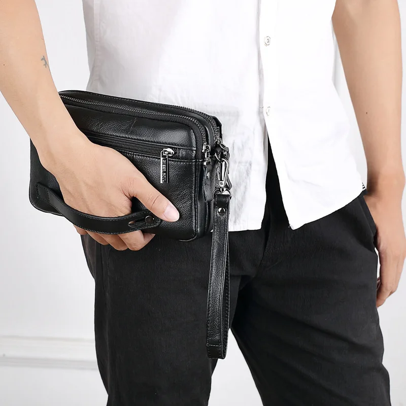 Norbinus Men Wallet Genuine Leather Male Clutch Bags Business Zipper Long Clutch Wallets Phone Pouch Coin Purse Casual Handy Bag
