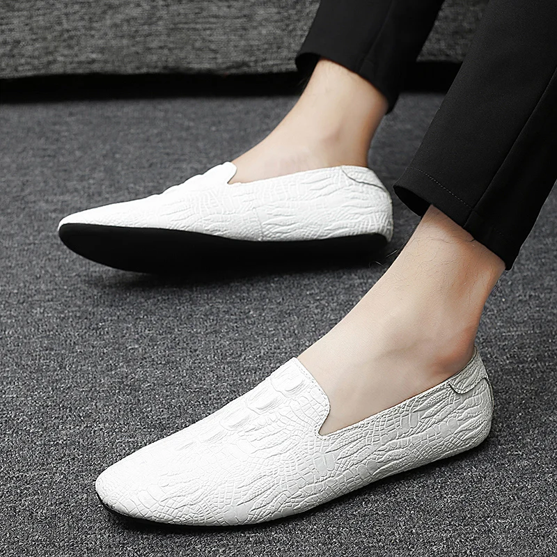 Мужская обувь Кожаная для вождения Легкие лоферы под крокодиловую кожу Туфли в