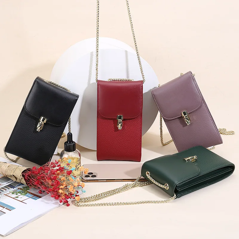 

Large Capacity Women's Fashion Genuine Leather Chains Shoulder Crossbody Messenger Bags for Phones Gifts