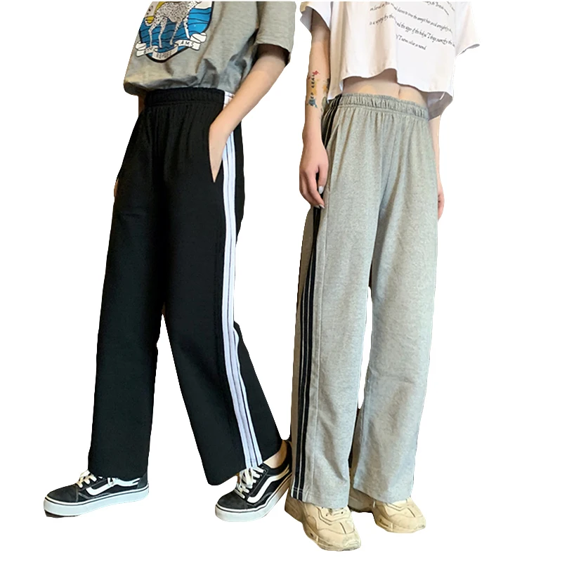 

Spring and Summer 2021 New Korean Style Boyfriend All-Match Harajuku Style Wide-Leg Pants Three Bars Sports Straight Casual
