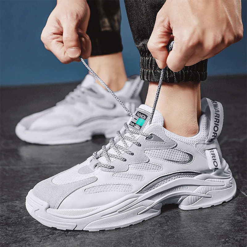 

2021 Spring and Autumn Men's Sneakers Rubber Height Increasing Leisure Comfortable Light Running Shoes Lace-Up Non-slip Low