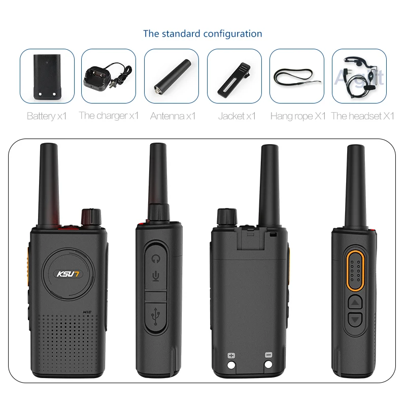 

KSUN Mini Walkie Talkie Long Range Dual PTT Walkie-Talkie PMR 446 Portable Two-way Radio Walkie-talkies 2 Pcs Hotel Restaurant