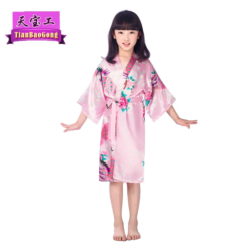 Summer thin home service Japanese cardigan robe girl print peacock peony nightgown bathrobe