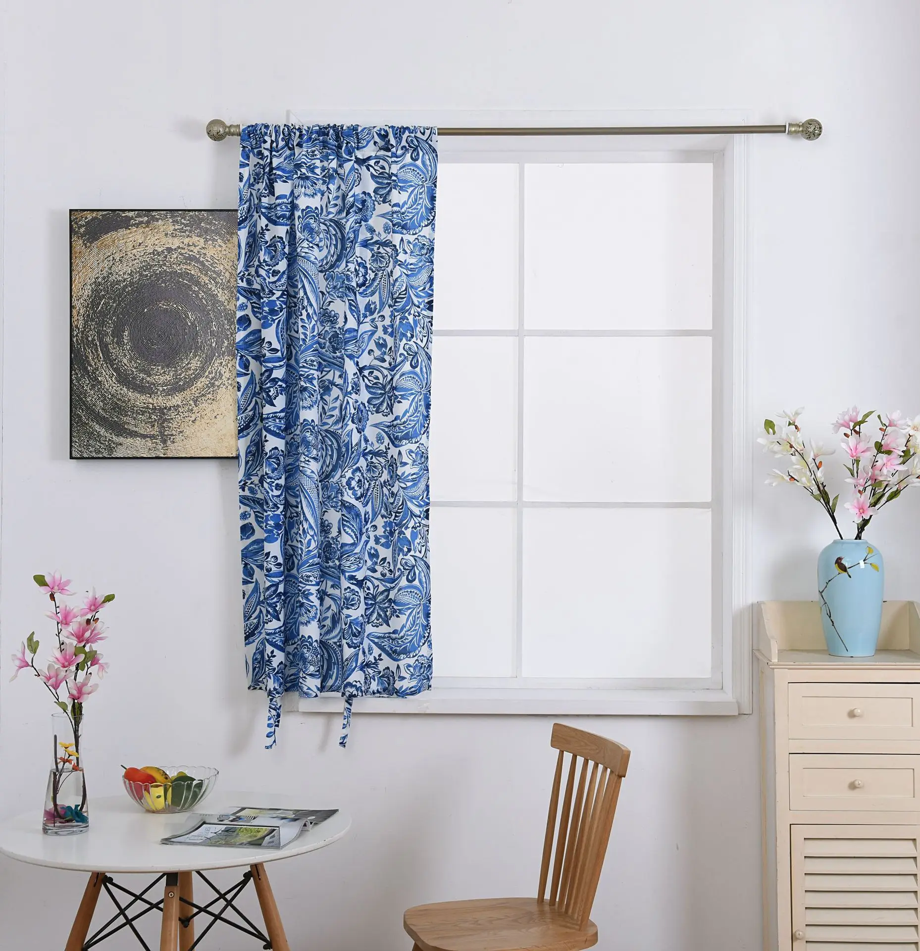 

Baroque Style Blackout Curtains Blue Small Curtain Nordic Bay Window Semi-blackout Roman Blind for Living Room 46*63 Inch