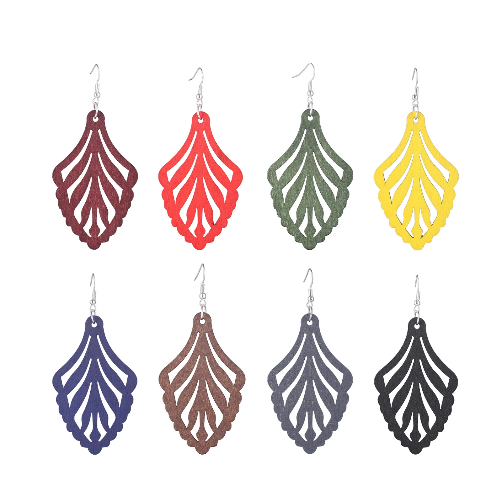 

Vintage Wood Hollow Out Leaf Dangle Drop Earrings for Women Wooden Jewelry Accessory Wholesale