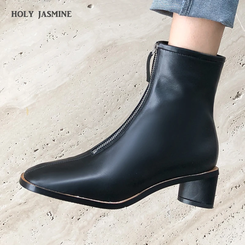 

2020 New Chelsea Ankle Boots Women Cow Leather Boot Pointed Toe Metal Shoes Female Fashion Party High Heels Shoes Ladies Autumn