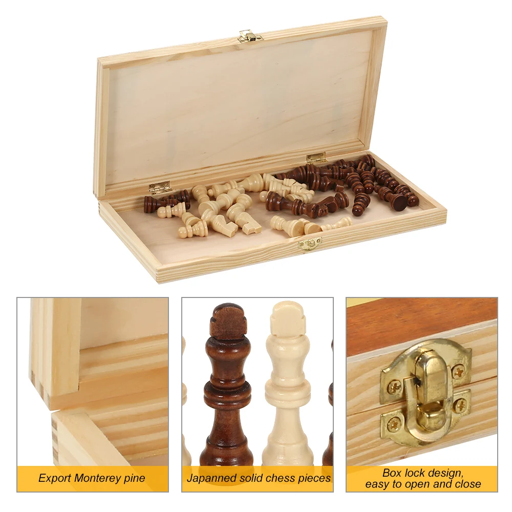 

34cm*34cm International Wooden Chess Board Game Checkers Foldable High-grade Wood Grain Activities Wooden Chess Set