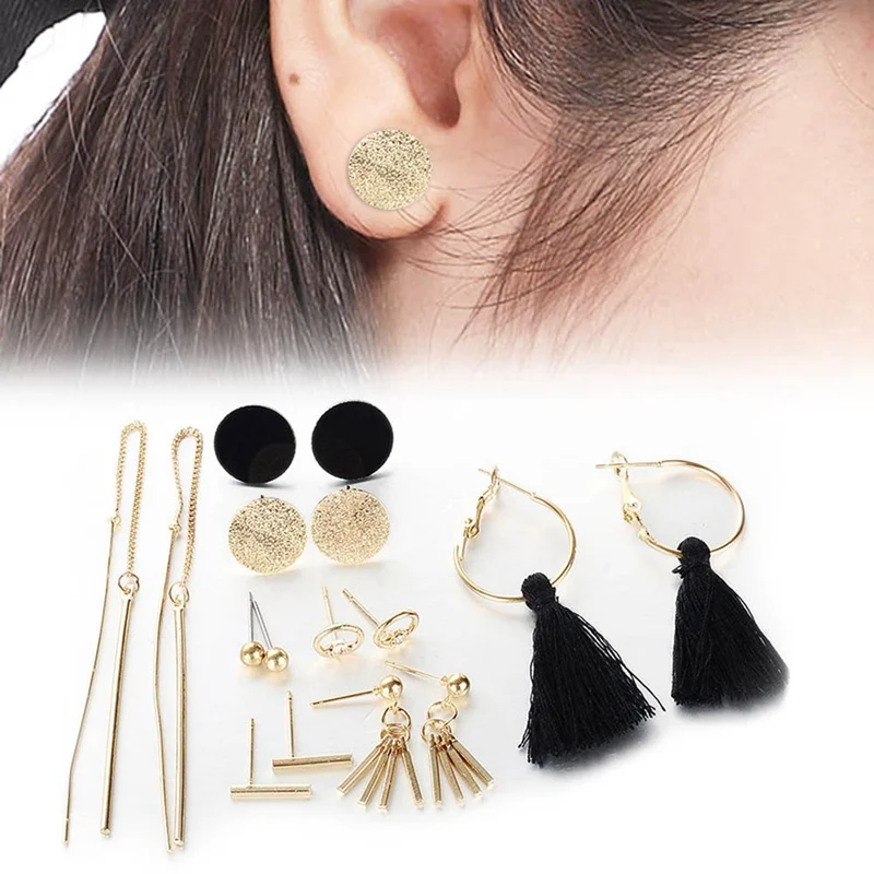 

New Fashional Design Long Tassel Stud Earrings Set For Women Girl 2021 New Flower Heart Earring Fabric Female Fashion Jewelry