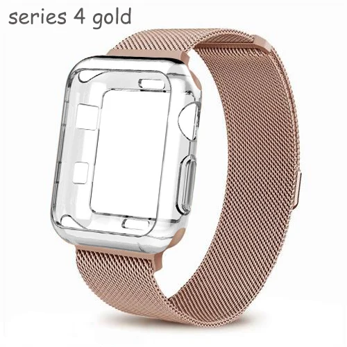 series 4 gold Ремешок+ чехол для apple watch Band Milanese Loop apple watch 4 3 band iwatch band 42 мм 38 мм correa 44 мм/40 мм pulseira ремешок для часов - Цвет ремешка: series 4 gold