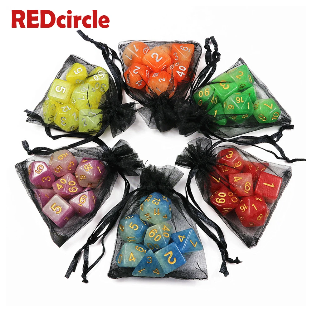 Two Mix Color Glow In The Dark Dice 7 Pc/set D4 D6 D8 D10 D10% D12 D20 for DnD RPG Portable Boardgame | Спорт и развлечения