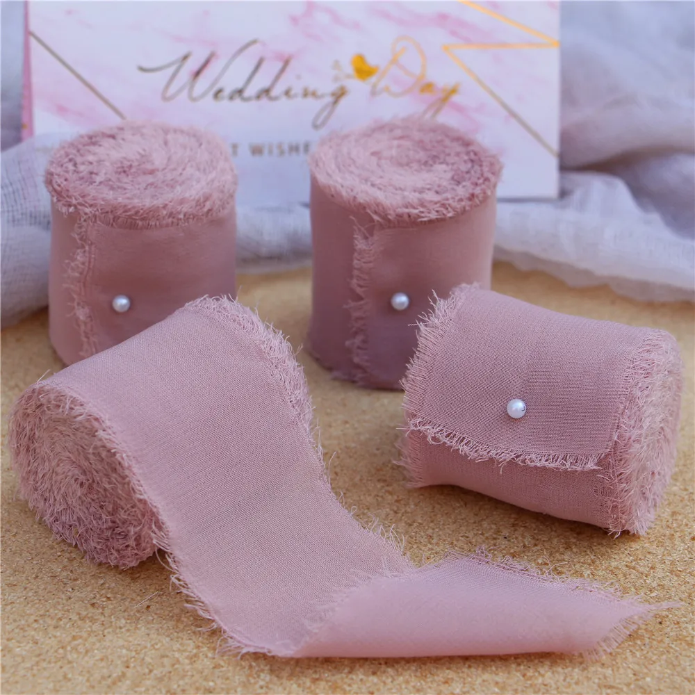 4 5 см х м пыльно-синяя потертая шифоновая шелковая лента ручной работы с бахромой