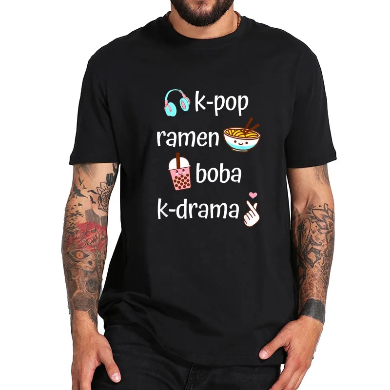Милая Kawaii K-Pop рамен Boba пузырьковый чай K-Drama подарок для любимого футболка 100%