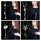 Модное ожерелье с кристаллами, подвески для снега, Женская Длинная цепочка для свитера с подсолнухом и жемчугом