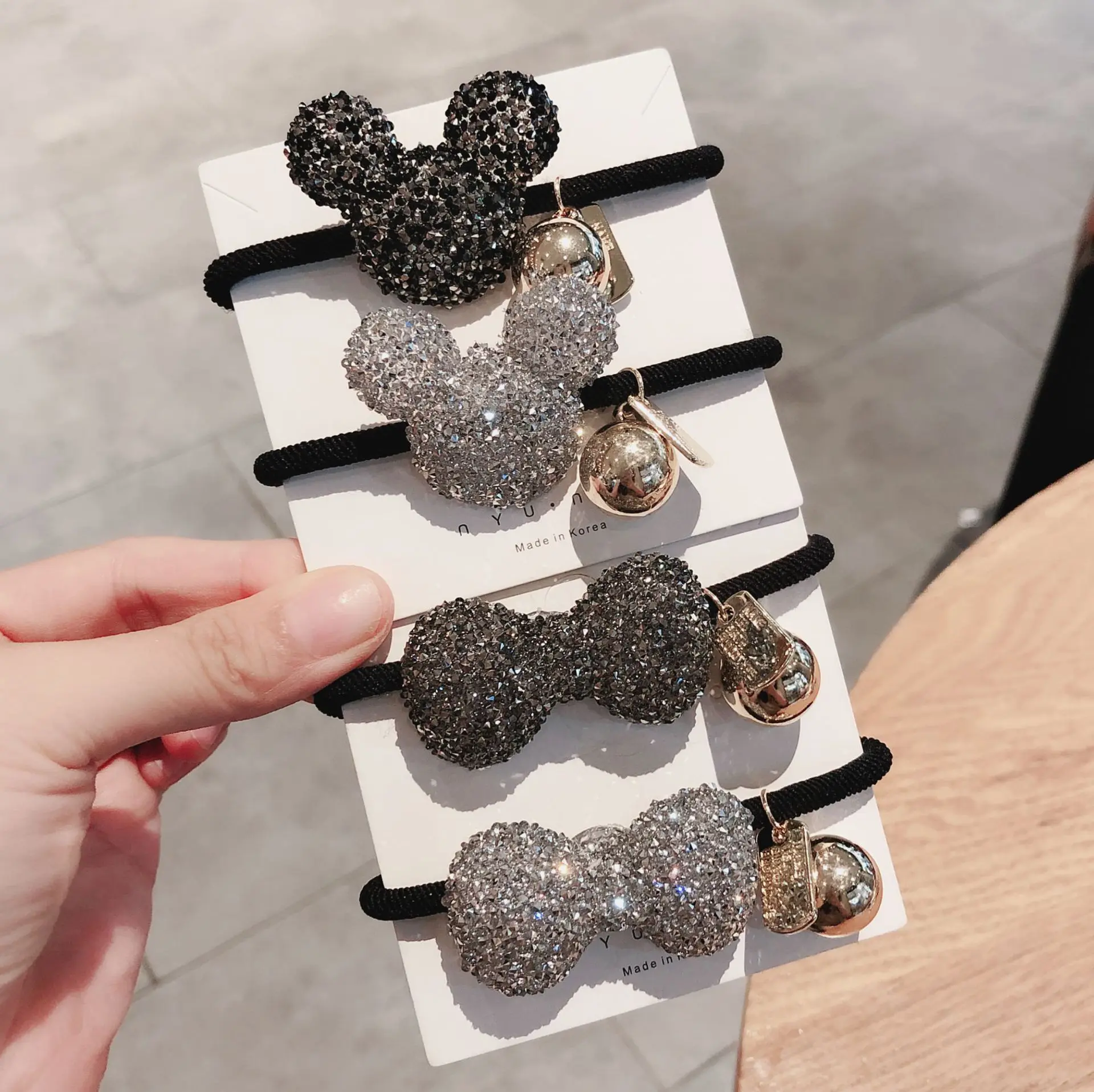 

Korea Rhinestone Pearl Hair Accessories Elastic Hair Bands Luxury Colored Crystal Bow Hair Ties Ropes Ponytail Holders Wholesale