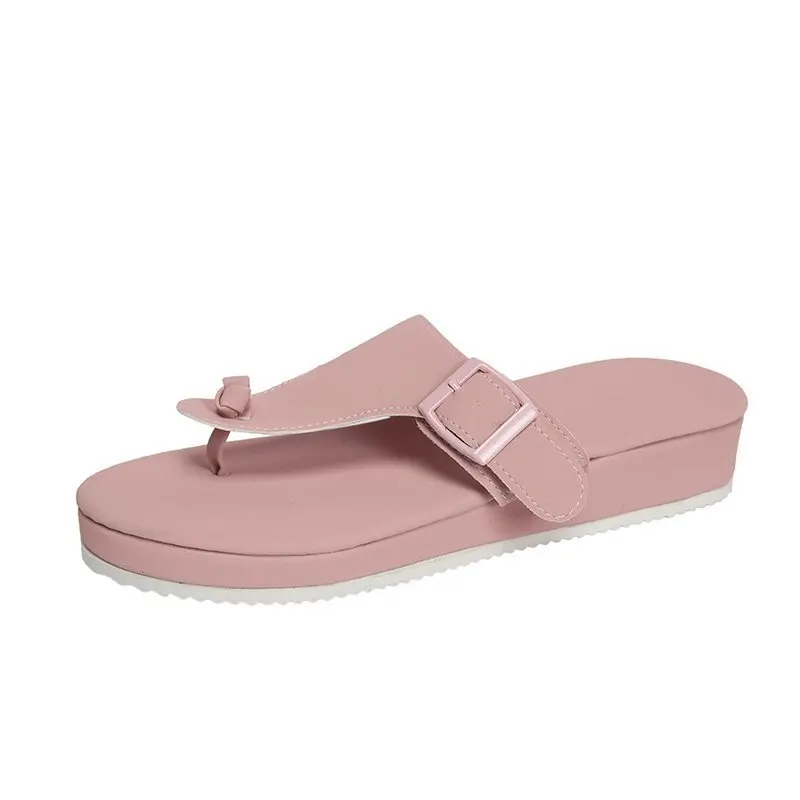 

2021 Summer Women Slipper Buckle Decoration Beach Sandals Female Wedge Shoes Lady Bath Home Outdoor Slippers Fashion Flip-flops