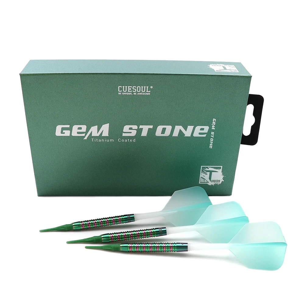 CUESOUL GREEN GEM STONE Uniformity Titanium Coated-19g Soft Tip Tungsten Darts