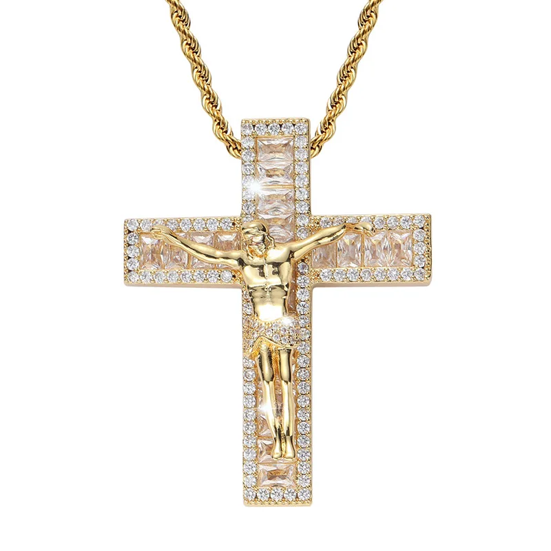 

Hip Hop AAA+ CZ Stone Paved Bling Iced Out INRI Crucifix Jesus Cross Pendants Necklaces for Men Rapper Jewelry Gift