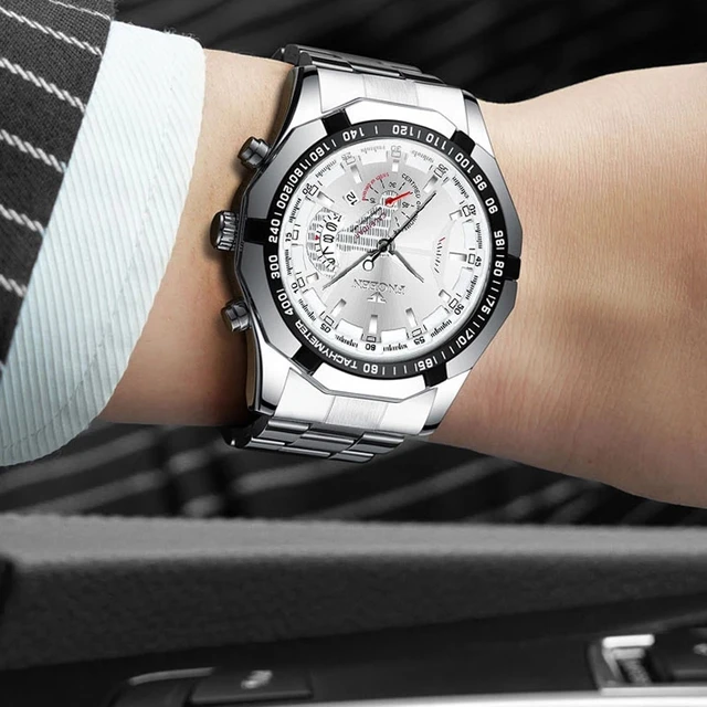 FNGEEN Luxury Men's Watches Stainless Steel Band Fashion Waterproof Quartz Watch For Man Calendar Male Clock Reloj Hombre S001 5