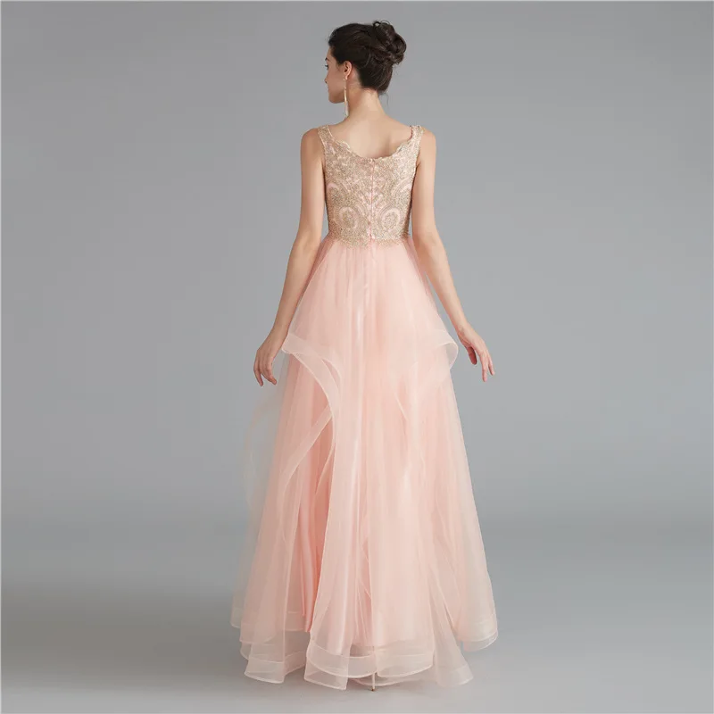 

Tulle Prom Dress Long Women V Neck Lace Tiered Formal Evening Party Gown Elegant Princess Ball Gown Special Occasion Dresses