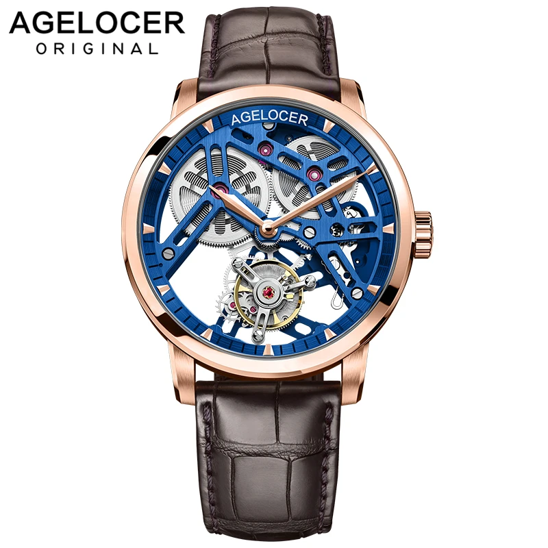 Механические часы AGELOCER Tourbillon синие наручные с сапфиром мужские от ведущего