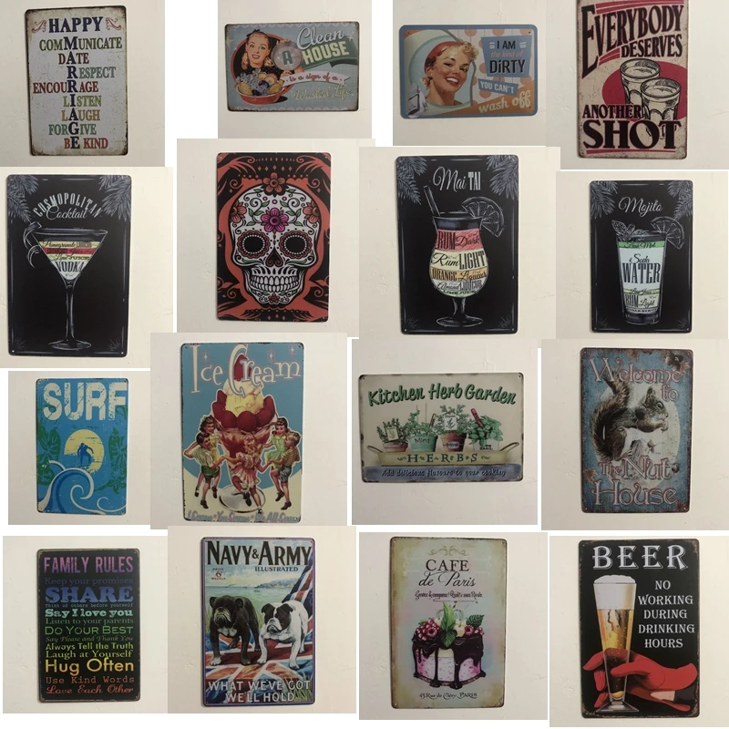 

Beer Mai Tai Kitchen Herb Garden Cafe Vintage Metal Tin Signs Home Bar Pub Garage Decor Plates Man Cave Wall Sticker