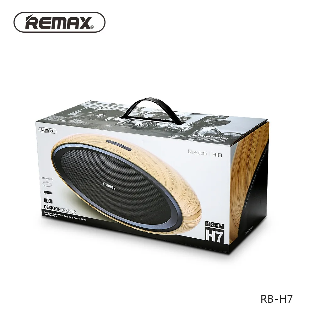 

REMAX bluetooth speaker NFC Subwoofer Vibration 2 Tracks 3D Wooden Cover Desktop Wireless Oval Shape Modern Fashion RB- H7