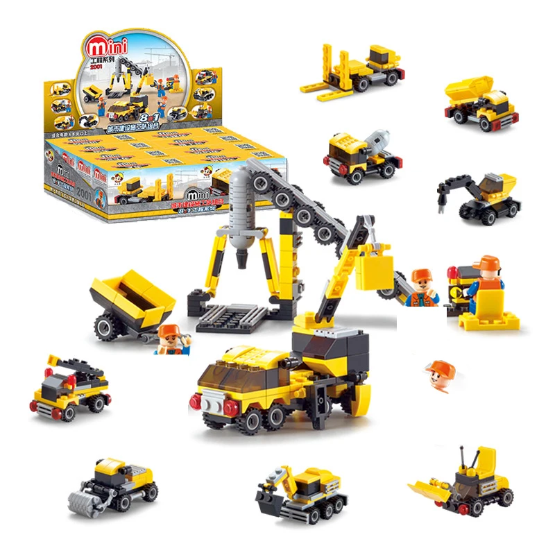 

8 In 1 Children's DIY Building Blocks 2001 Construction Vehicles Compatible Lepinblock Boys Assembly Kids Christmas Toys Gift