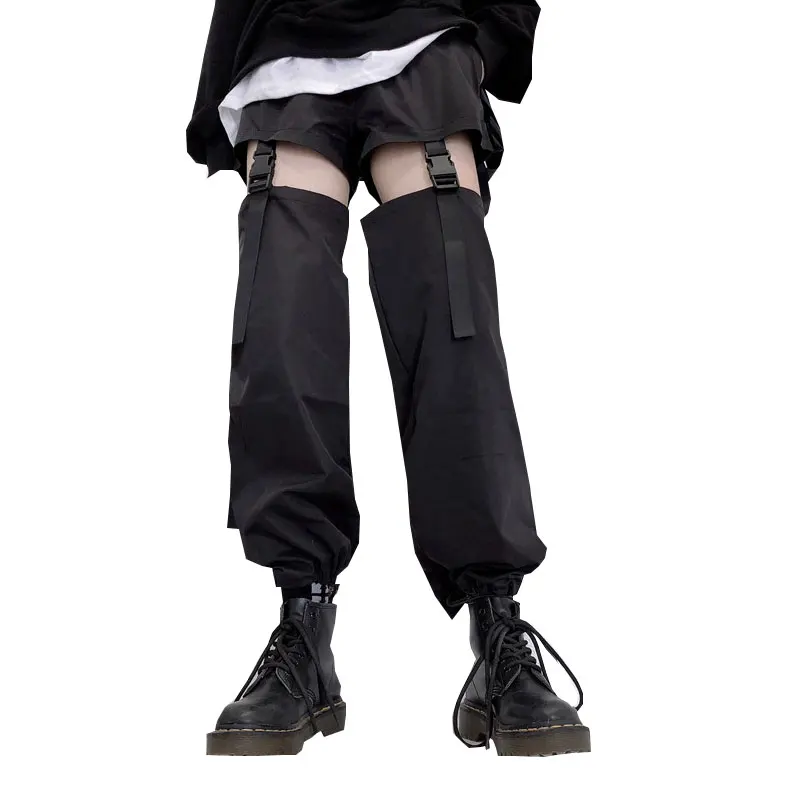 

elastic waist Capris hip hop Women's Clothing streetwear harajuku Korean Casual loose hipster black hollow out wide leg pants