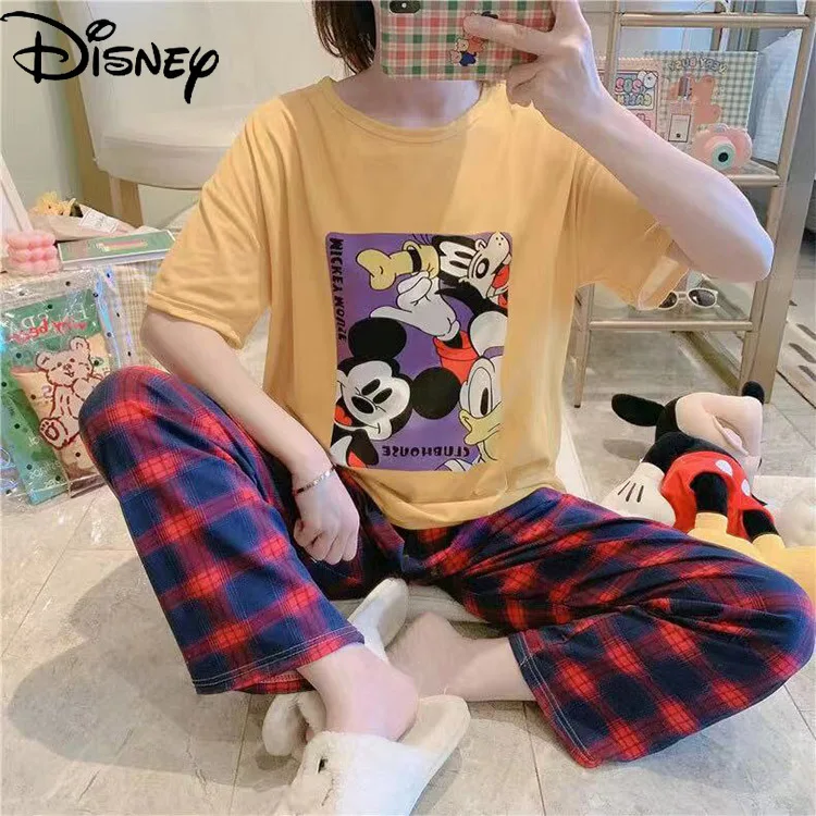 

Original Disney Minnie Mickey Donald Duck Daisy Short-sleeved Trousers Pajamas Women Loose Home Service Suit