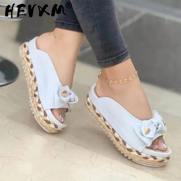 

Сандалии женские с открытым носком, без застежки, Повседневная пляжная обувь на плоской подошве, дышащие босоножки на платформе, плетеная о...