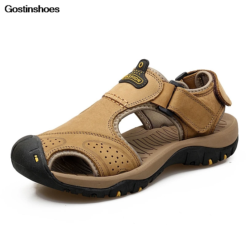 Кожаные сандалии для мужчин повседневная обувь из воловьей кожи качественная с