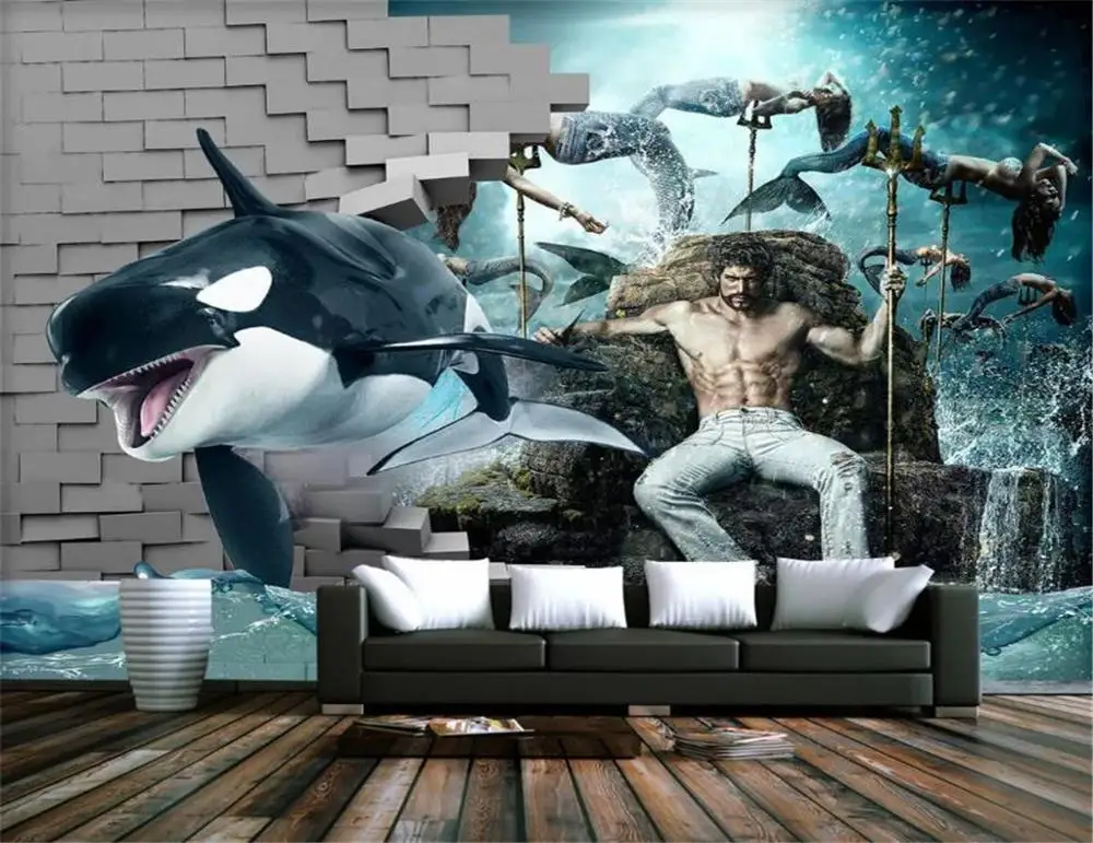 3d обои для гостиной Русалка и принц Красивая мифология подводный мир украшение