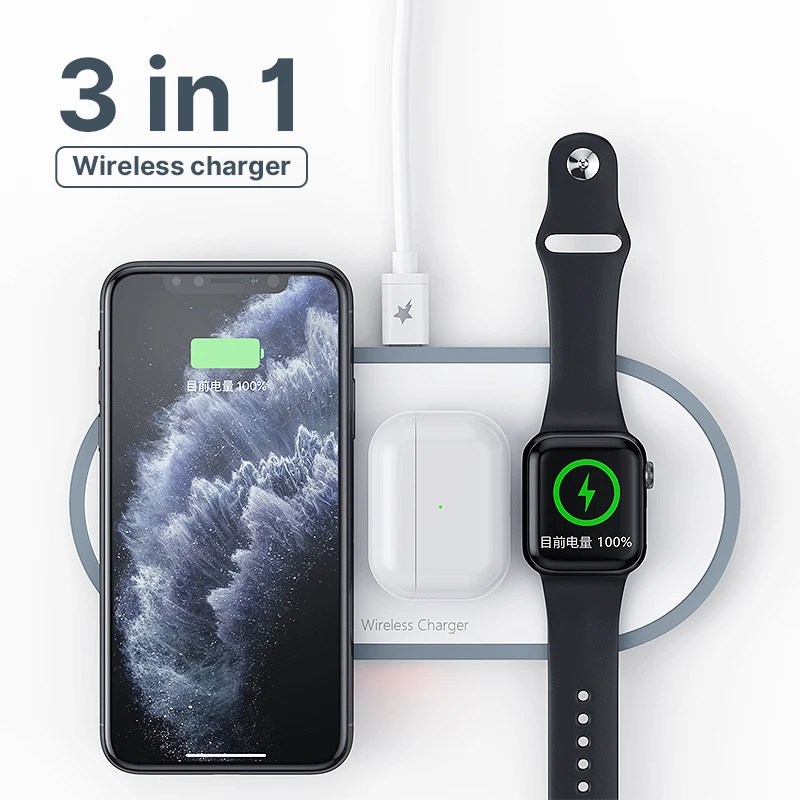 

Подставка для быстрой зарядки Airpods Pro для Samsung S20 HOCO 3 в 1, беспроводное зарядное устройство для iphone 11 Pro X XS Max XR для Apple Watch