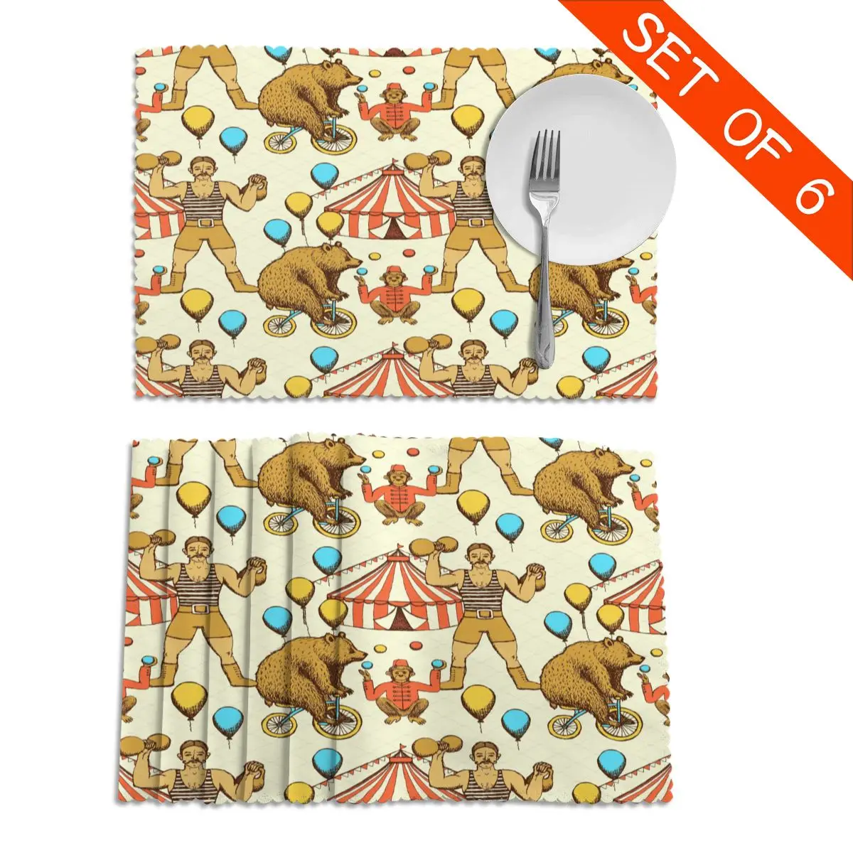 6 шт. столовых Настольный коврик цирк медведей для столов жар-изоляции Лен Кухня