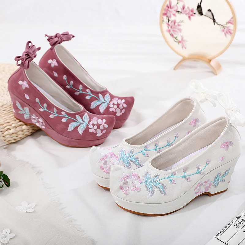 Новинка 2020 года Обувь ханбок с вышивкой в Корейском стиле Hanfu на высоком каблуке