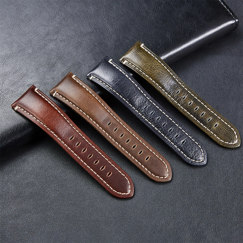 Fashion Oil Wax Genuine Leather Watch Band 20mm 22mm 24mm 26mm Watch Straps Watchbands Belt brown blue black